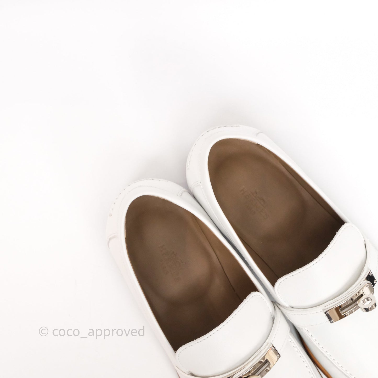 Hermès Destin Loafers White calfskin Leather Palladium-plated Kelly Buckle Size 36.5