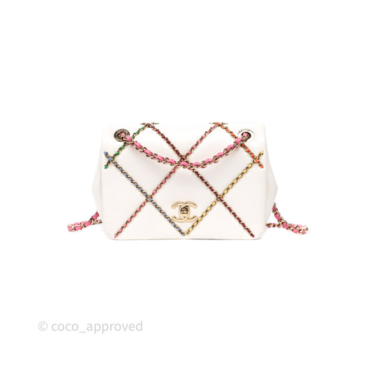 Chanel Small Entwined Chain Flap White Lambskin Gold Hardware