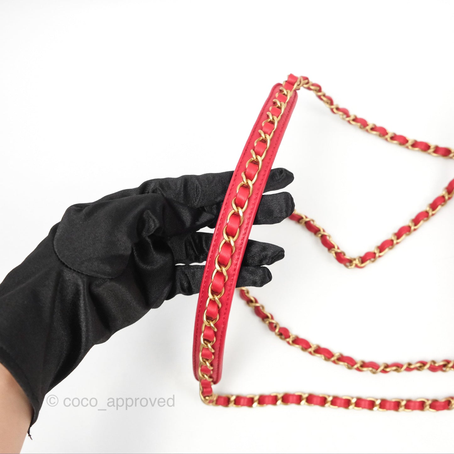 Chanel Chain Infinity Camera Case Red Goatskin Aged Gold Hardware