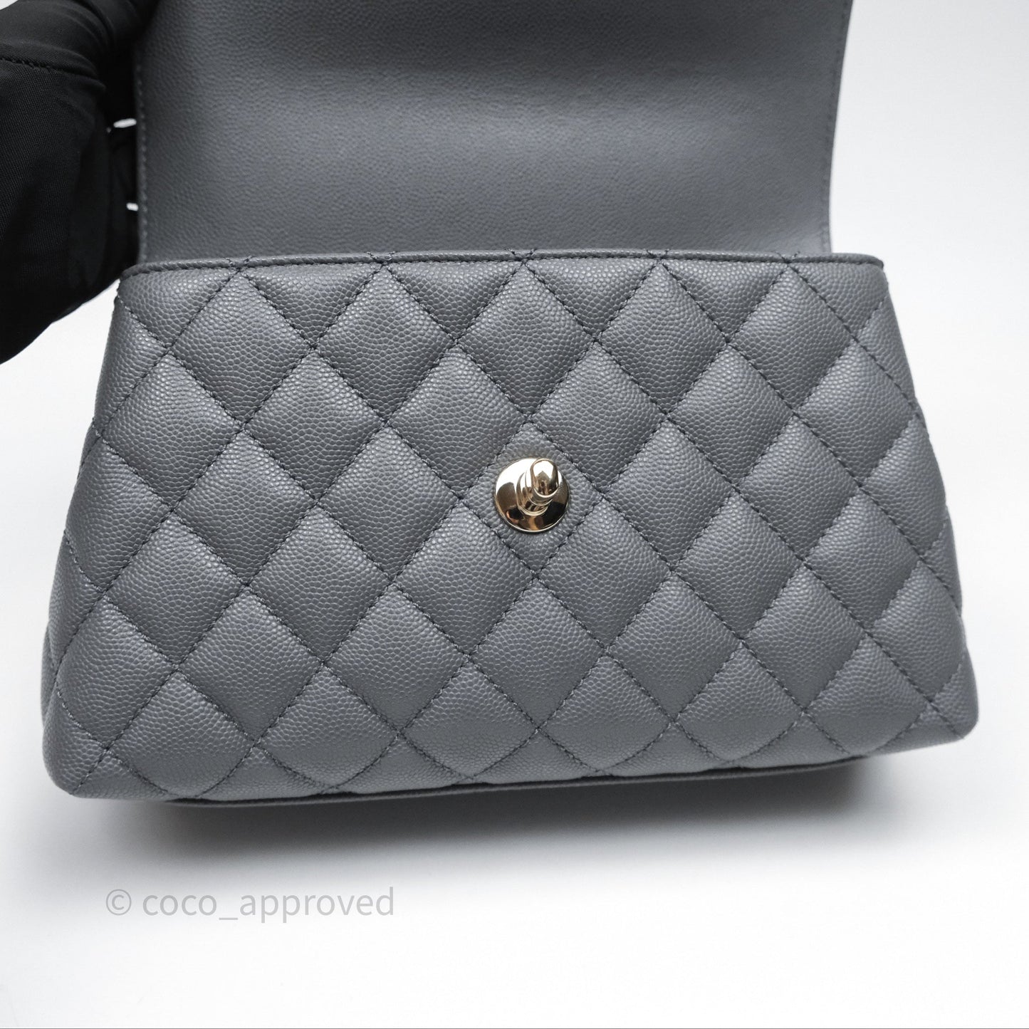 Chanel Small Coco Handle Quilted Grey Caviar Gold Hardware 23K