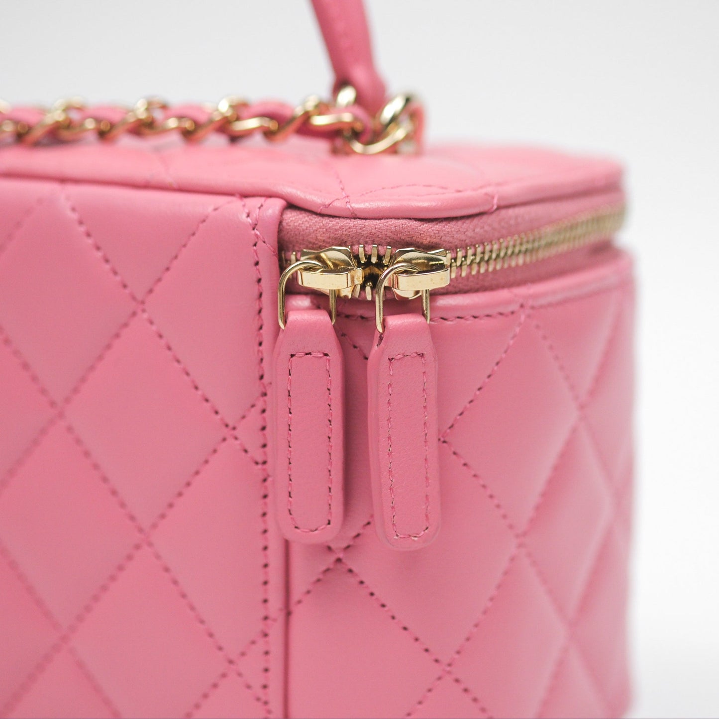 Chanel Vanity Rectangular Top Handle Pink Lambskin Gold Hardware