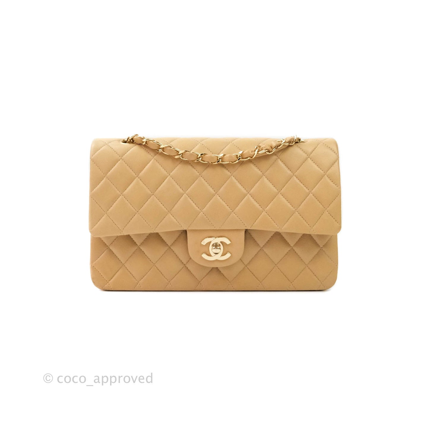 Chanel Classic Vintage M/L Medium Double Flap Bag Beige Lambskin 24K Gold Hardware