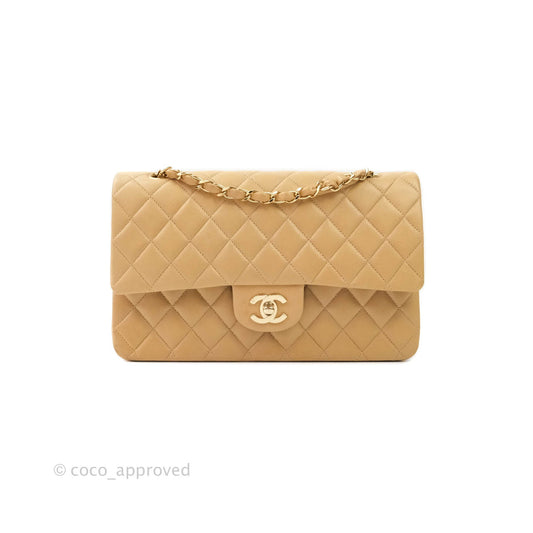 Chanel Classic Vintage M/L Medium Double Flap Bag Beige Lambskin 24K Gold Hardware