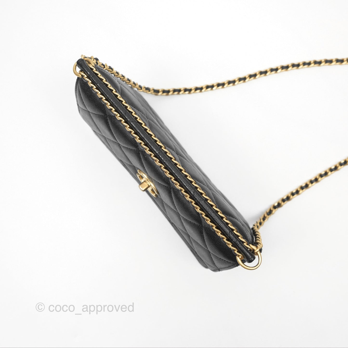 Chanel Chain Flap Bag Black Caviar Aged Gold Hardware 23A