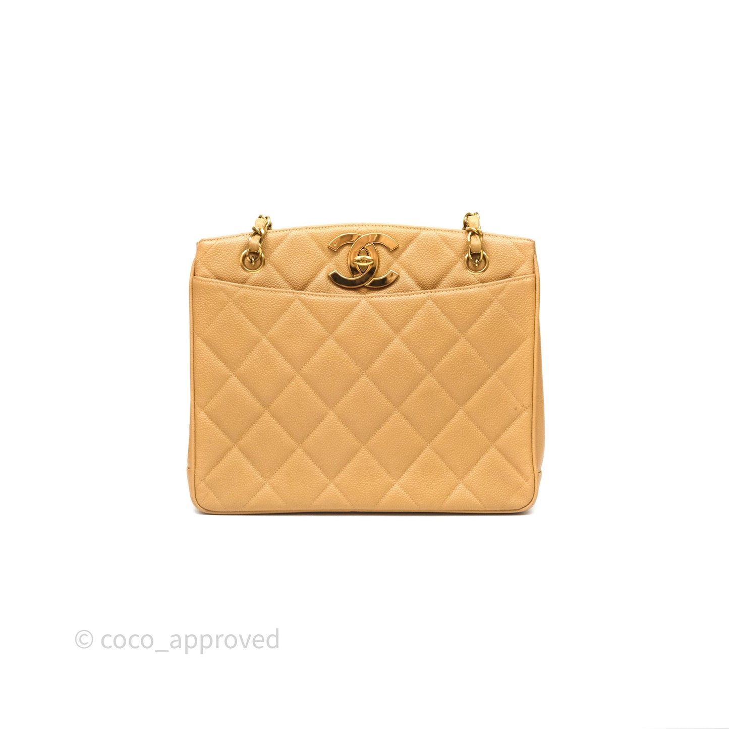 Chanel Vintage CC Quilted Tote Dark Beige Caviar 24K Gold Hardware