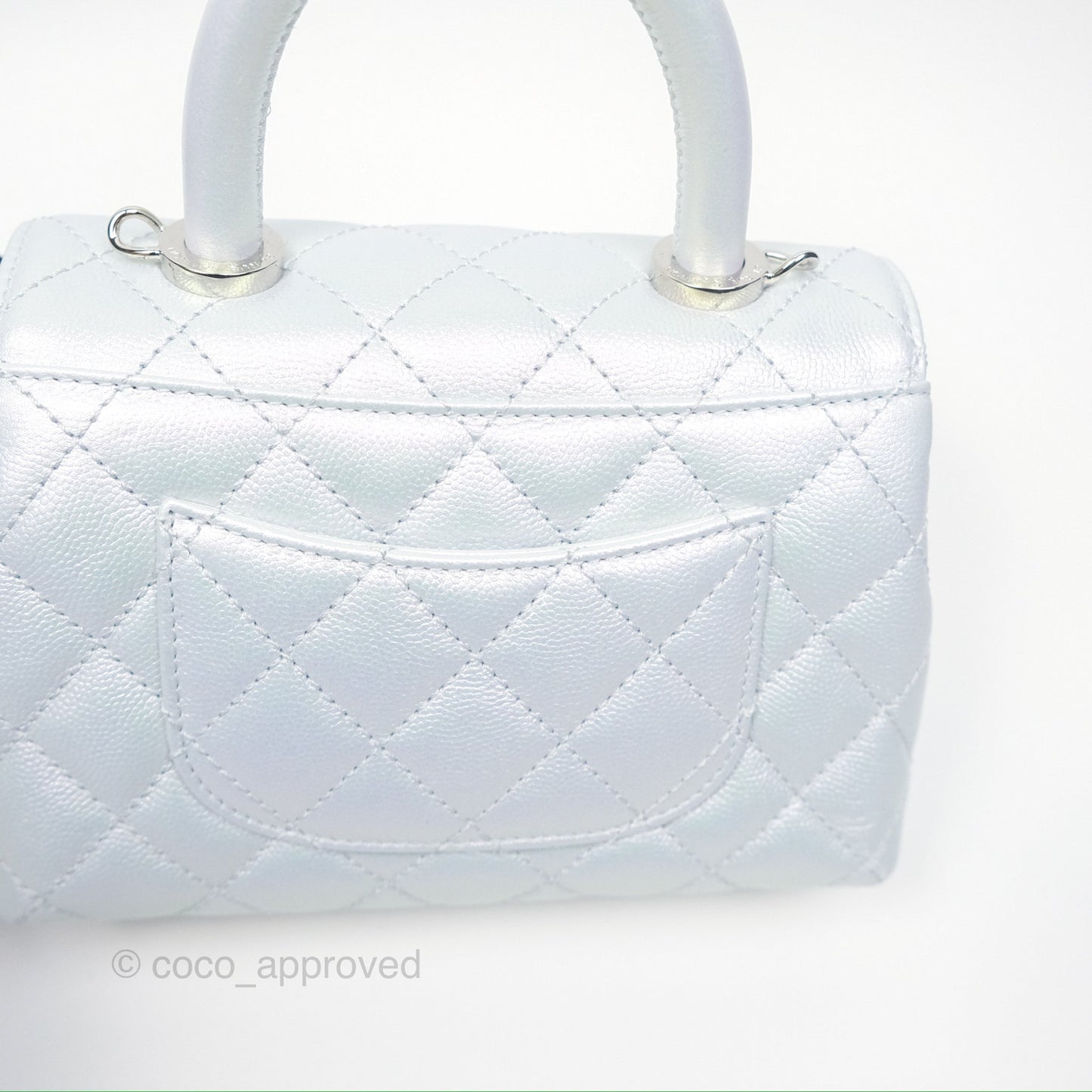Chanel Mini Coco Handle Quilted Iridescent Light Blue Caviar Rainbow Hardware 21K