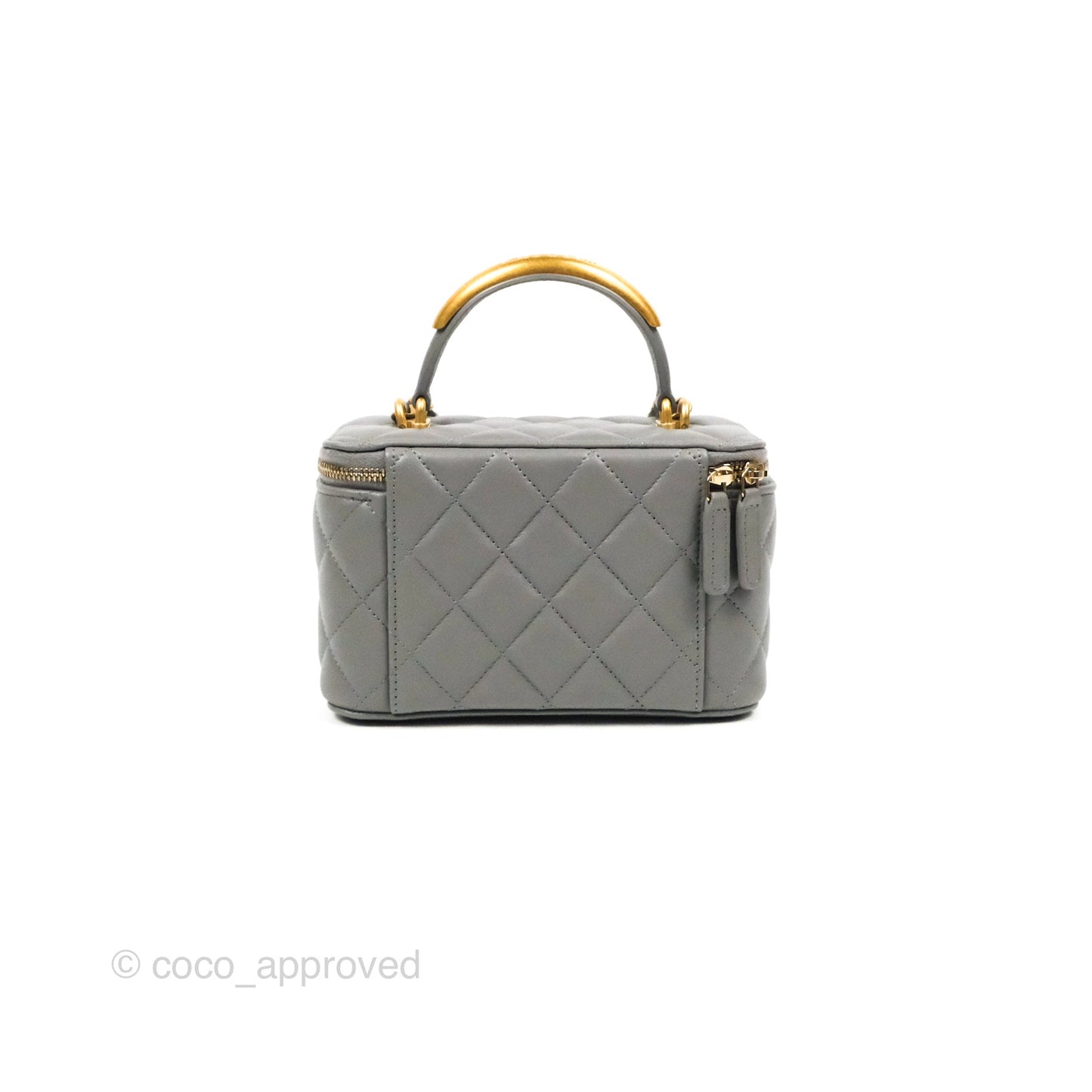 Chanel Vanity Rectangular Metal Top Handle Grey Lambskin Aged Gold Hardware