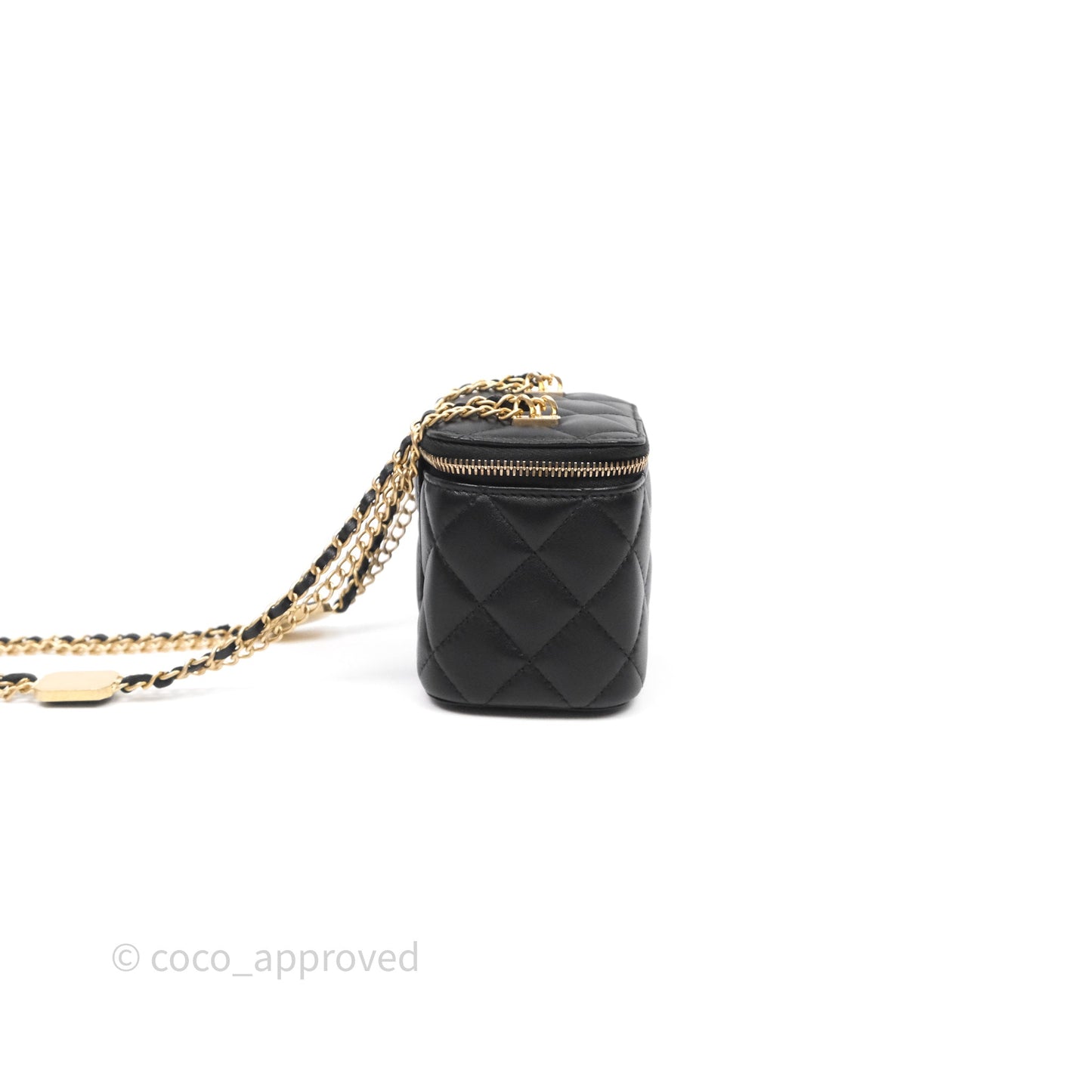 Chanel Mini Vanity With Double Chain Black Lambskin Aged Gold Hardware