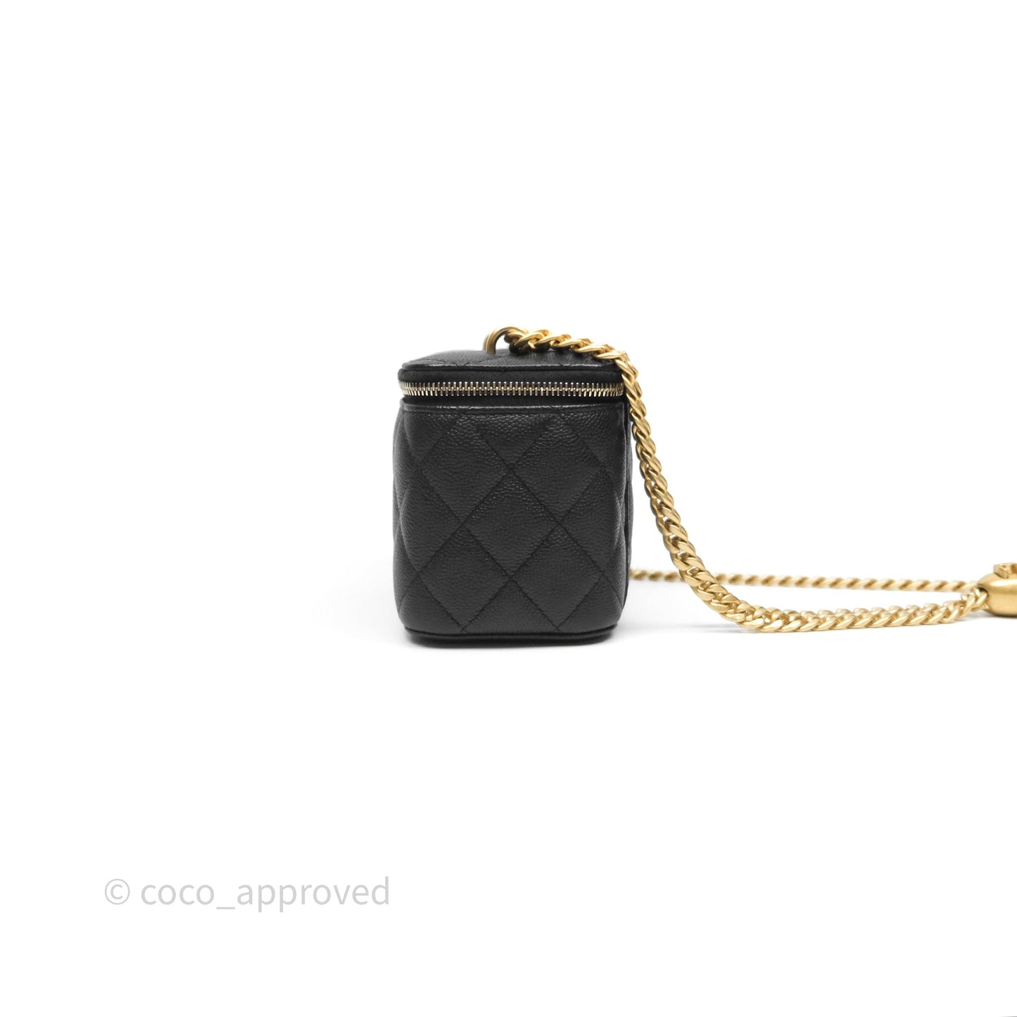 Chanel Vanity with Heart Adjustable Chain Black Caviar Aged Gold Hardware