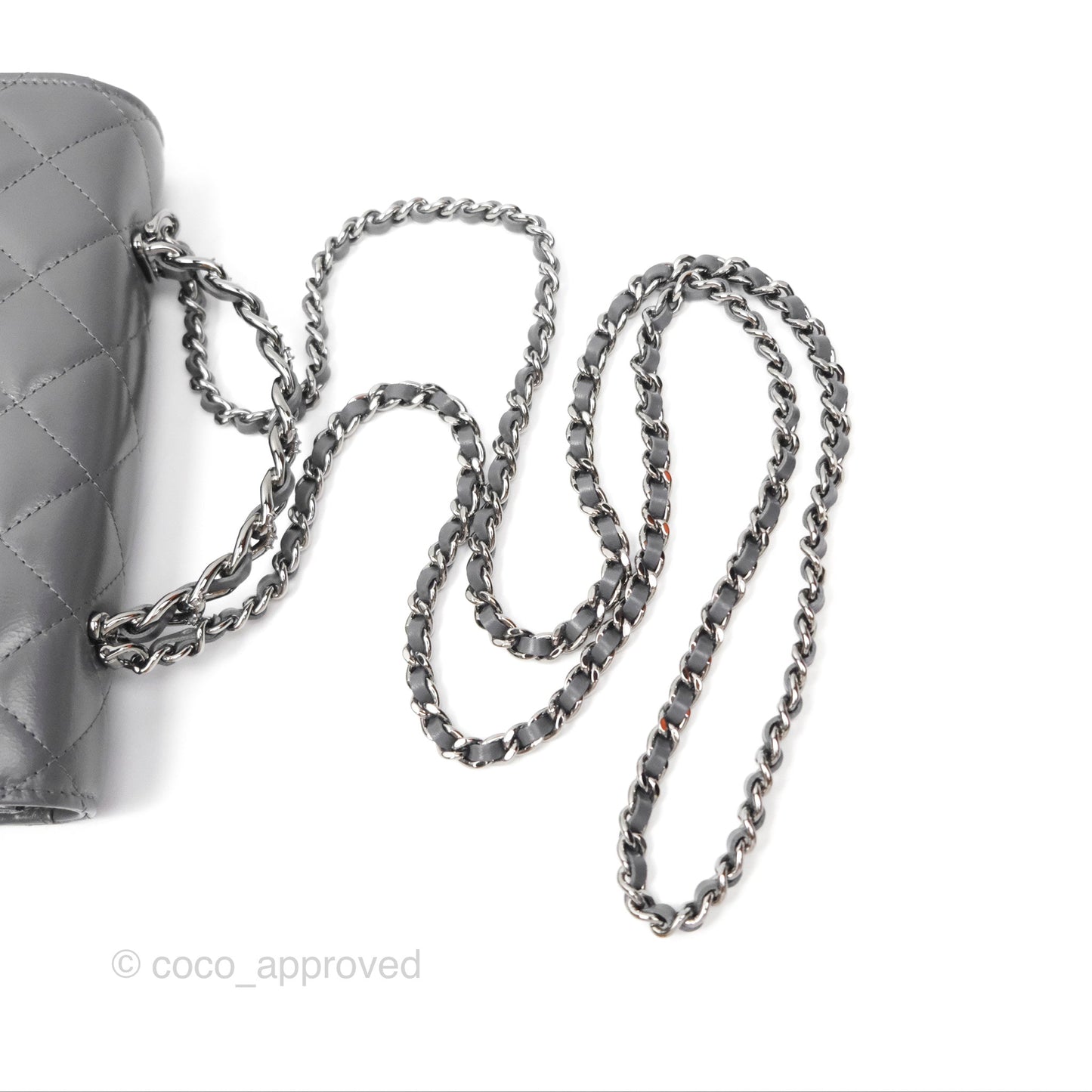 Chanel Top Handle Wallet On Chain WOC Dark Grey Calfskin Gun Metal 23K