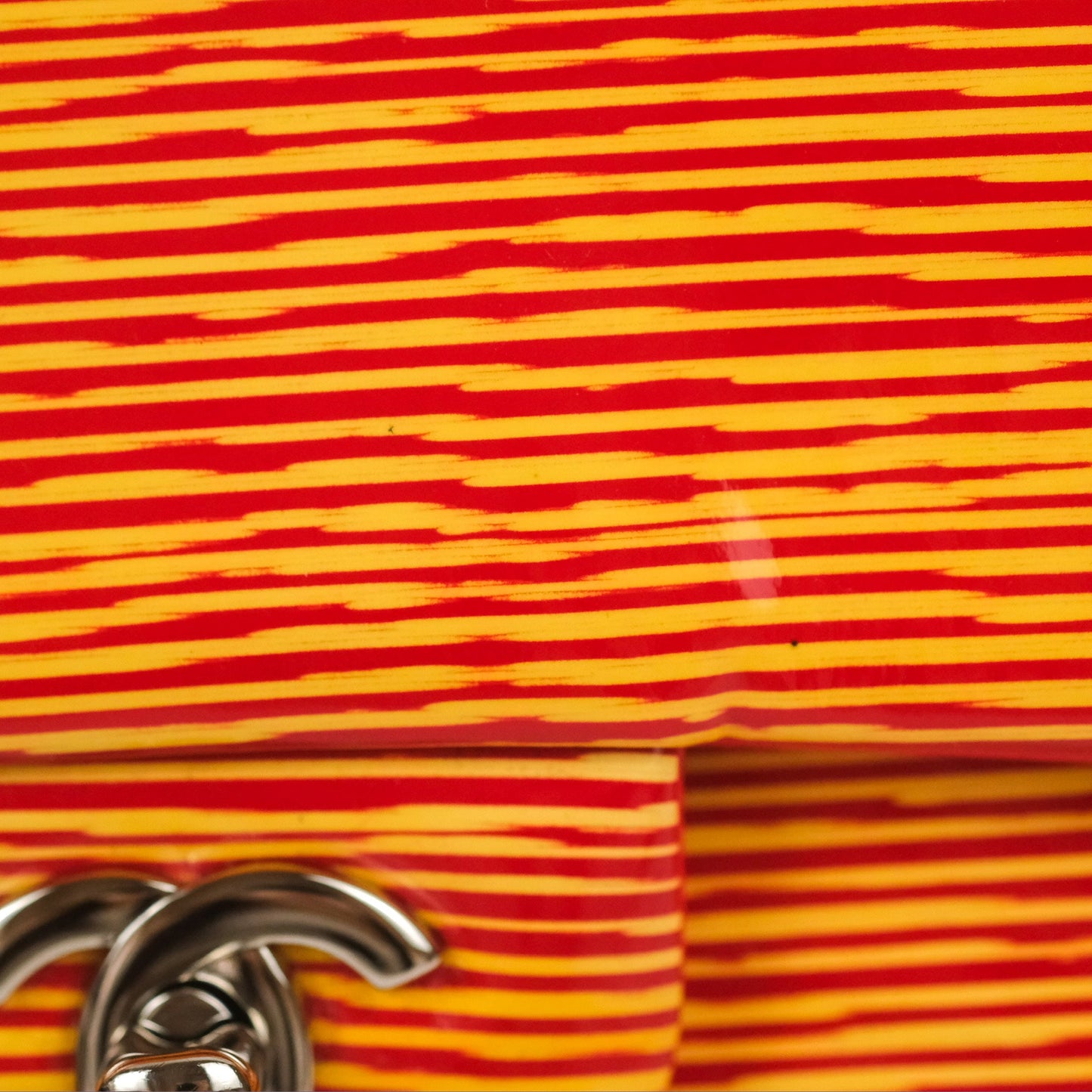Chanel Mini Rectangular Flap Bag Orange Red Striped Patent Silver Hardware