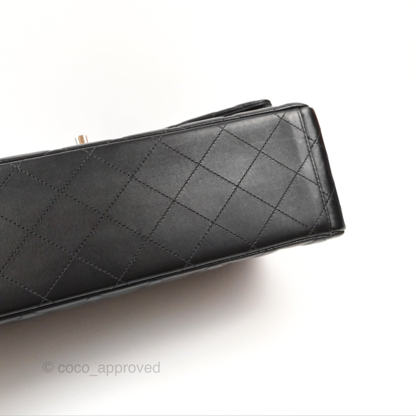 Chanel Quilted Maxi Double Flap Black Lambskin Silver Hardware