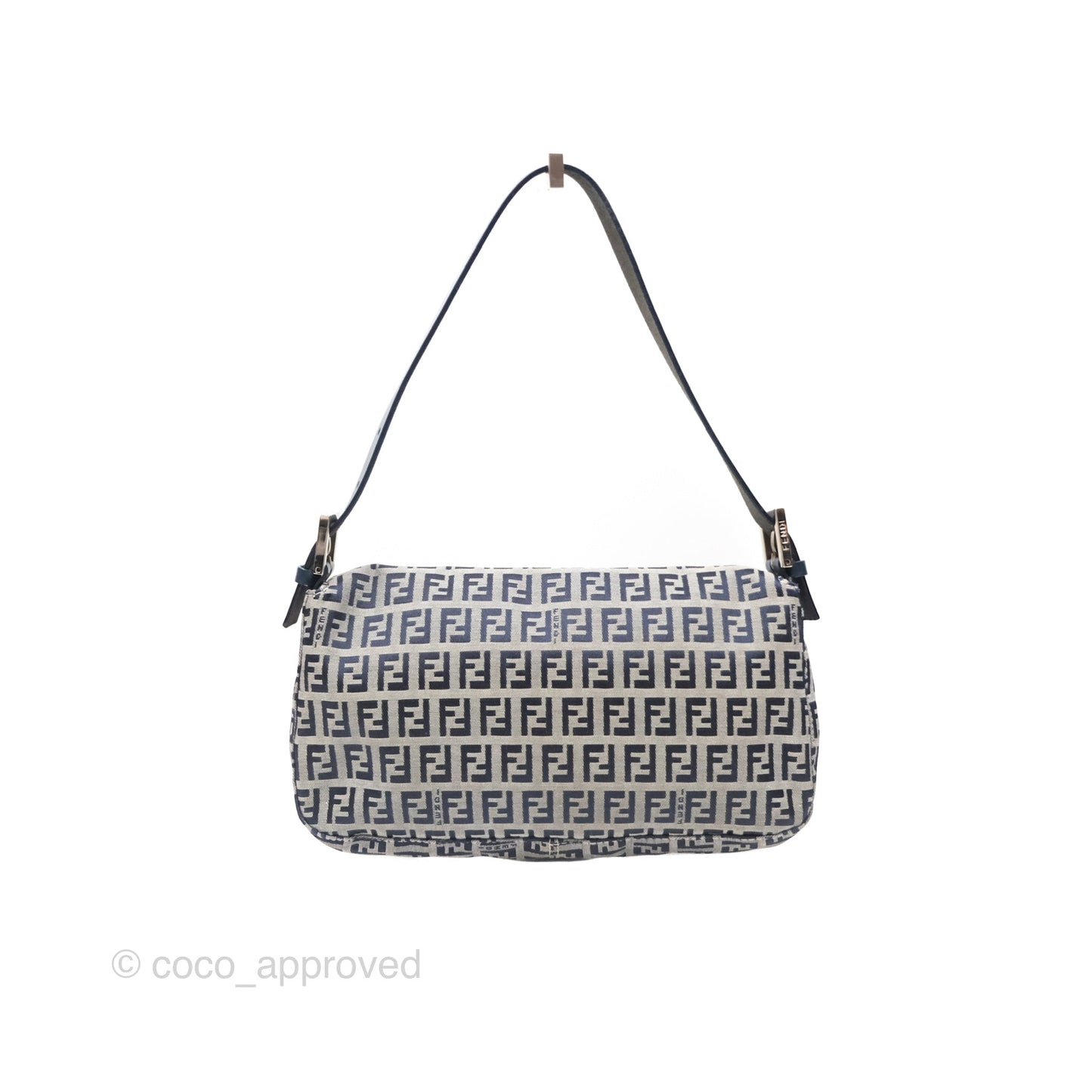 Fendi Vintage Baguette Shoulder Bag Grey/ Navy Canvas