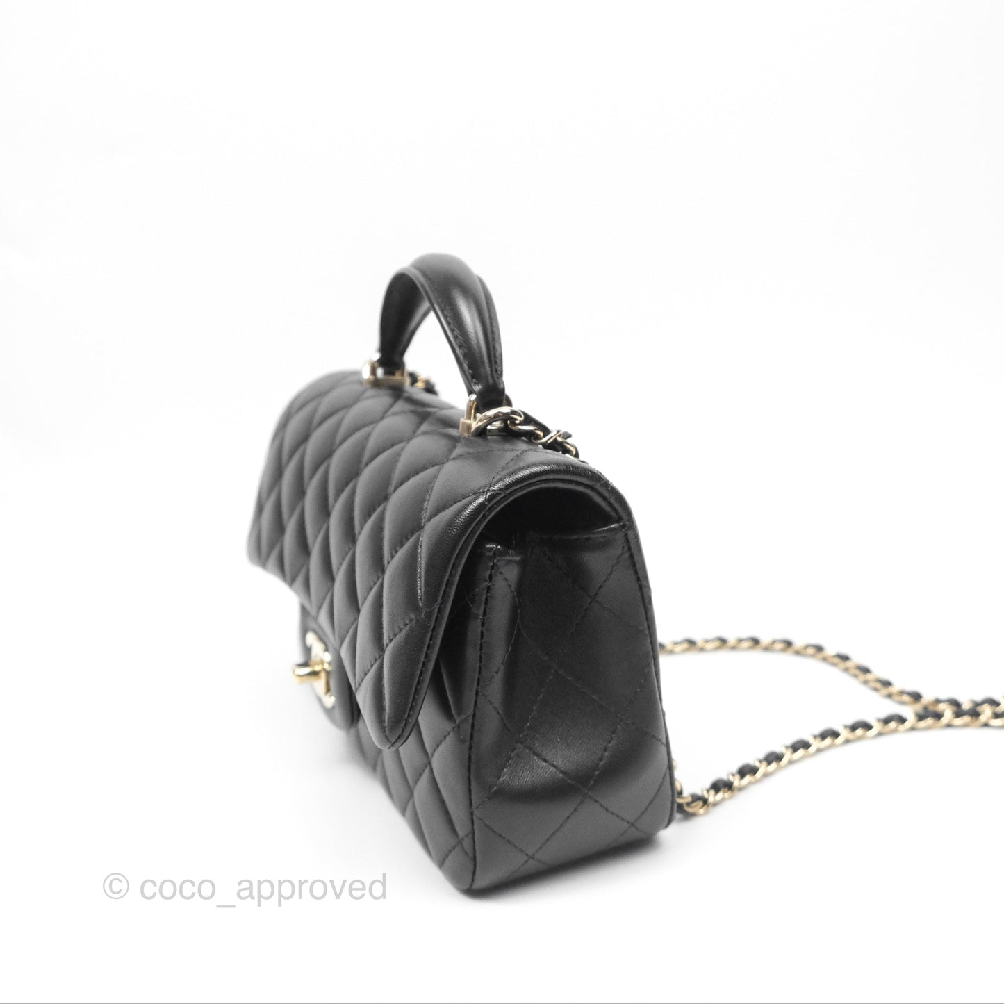 Chanel Top Handle Mini Rectangular Flap Bag Black Lambskin Gold Hardware