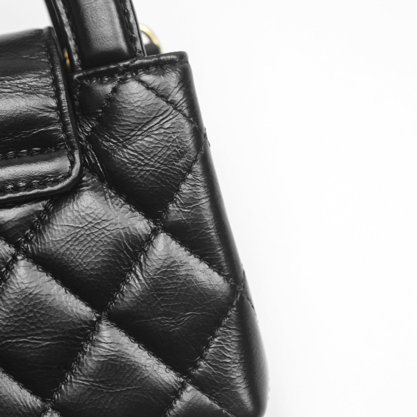 Chanel Mini Nano Kelly Bag Black Shiny Calfskin Aged Gold Hardware