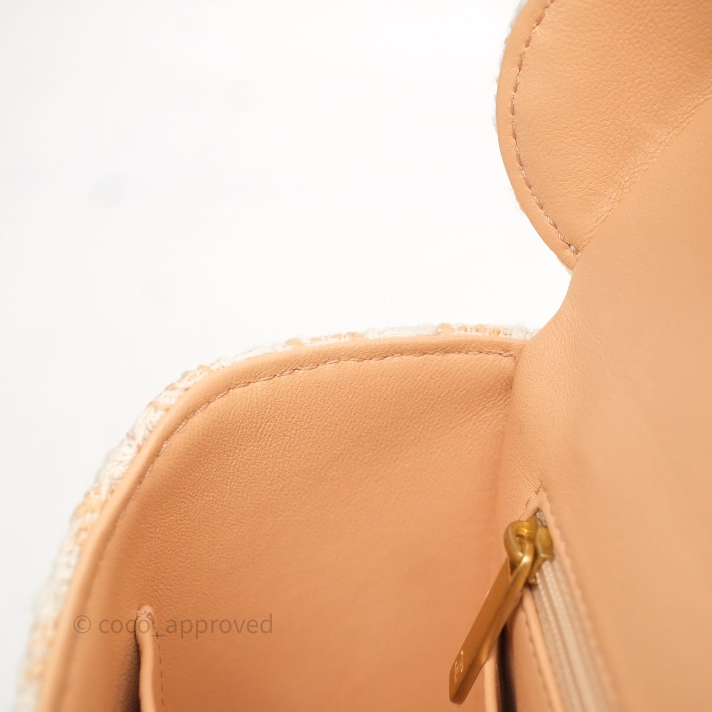 Chanel Vanity Case with Top Handle Orange Apricot Tweed Aged Gold Hardware