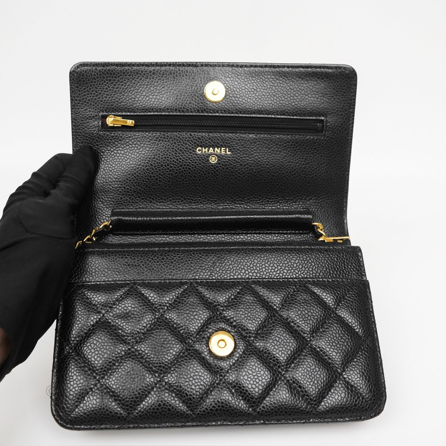 Chanel Classic Wallet On Chain WOC Quilted Black Caviar Gold Hardware