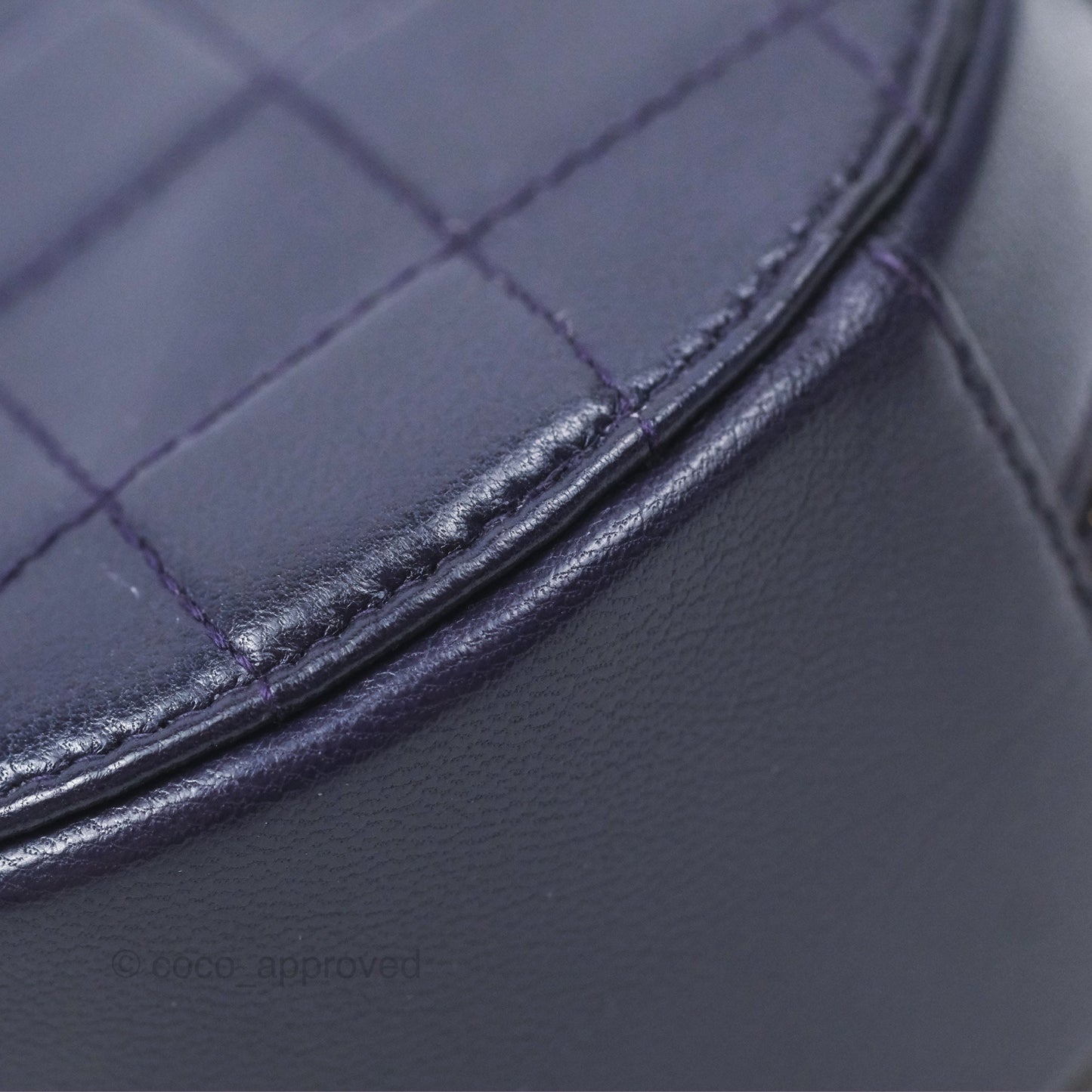Chanel Quilted Round Clutch with Chain Dark Purple Calfskin Gold Hardware