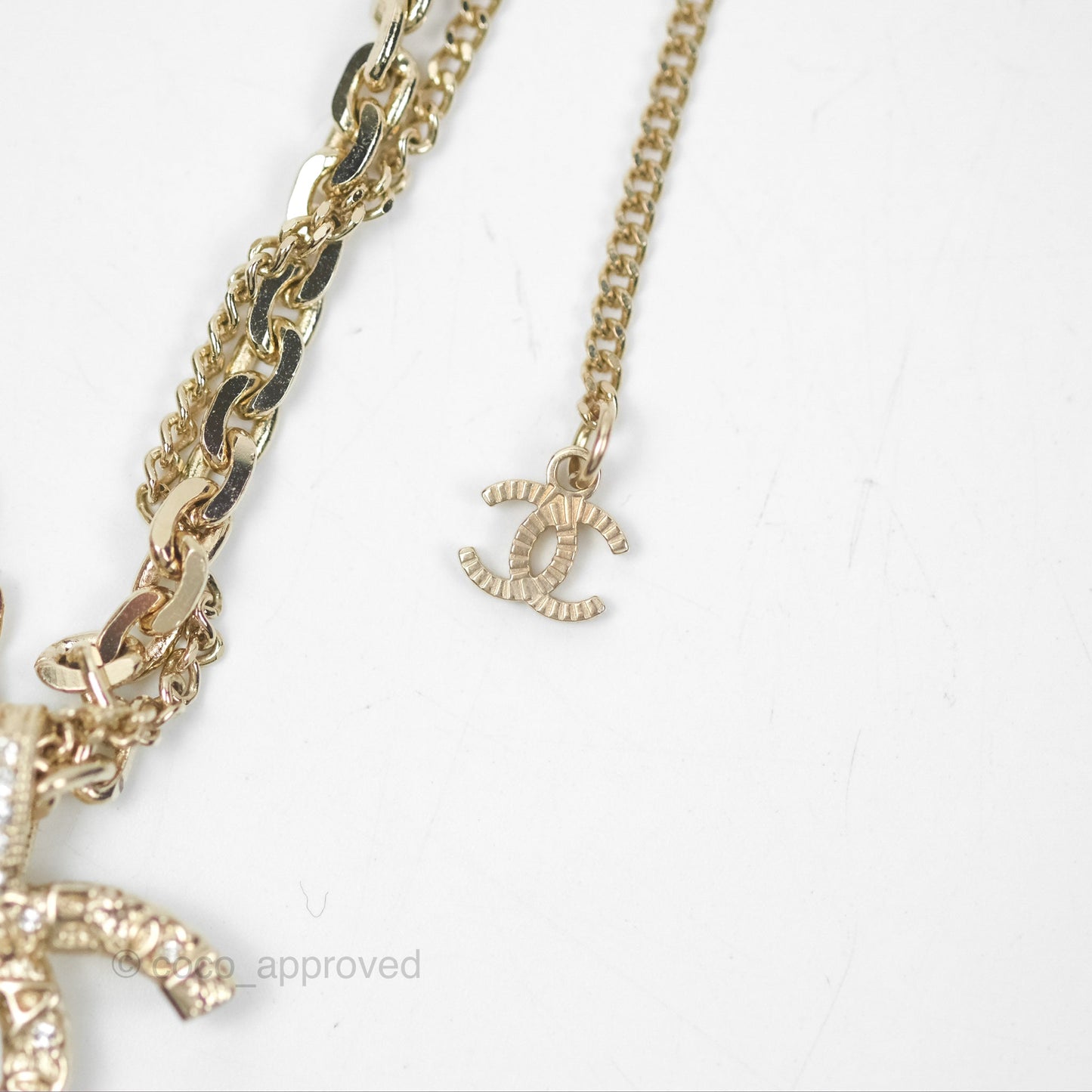 Chanel CC Crystal Necklace Gold Tone 21P