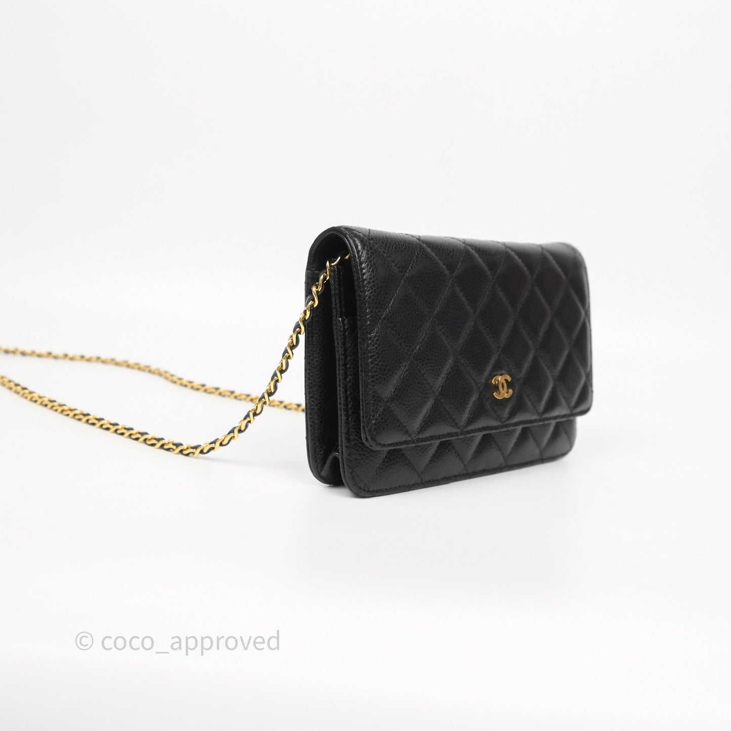 Chanel Classic Wallet On Chain WOC Quilted Black Caviar Gold Hardware