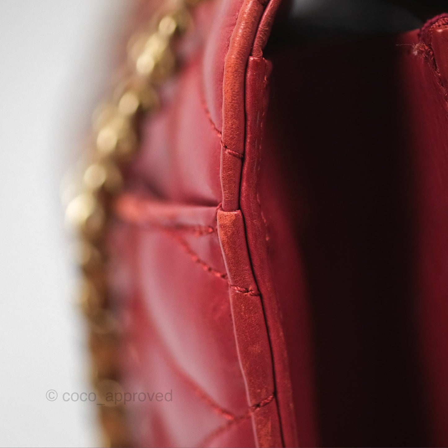 Chanel Chevron Shoulder Bag Red Calfskin Aged Gold Hardware