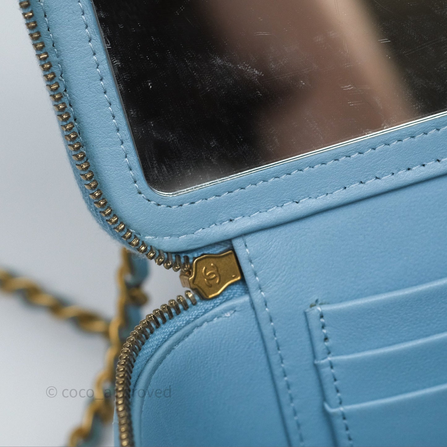 Chanel Vanity Rectangular Top Handle Blue Lambskin Gold Hardware