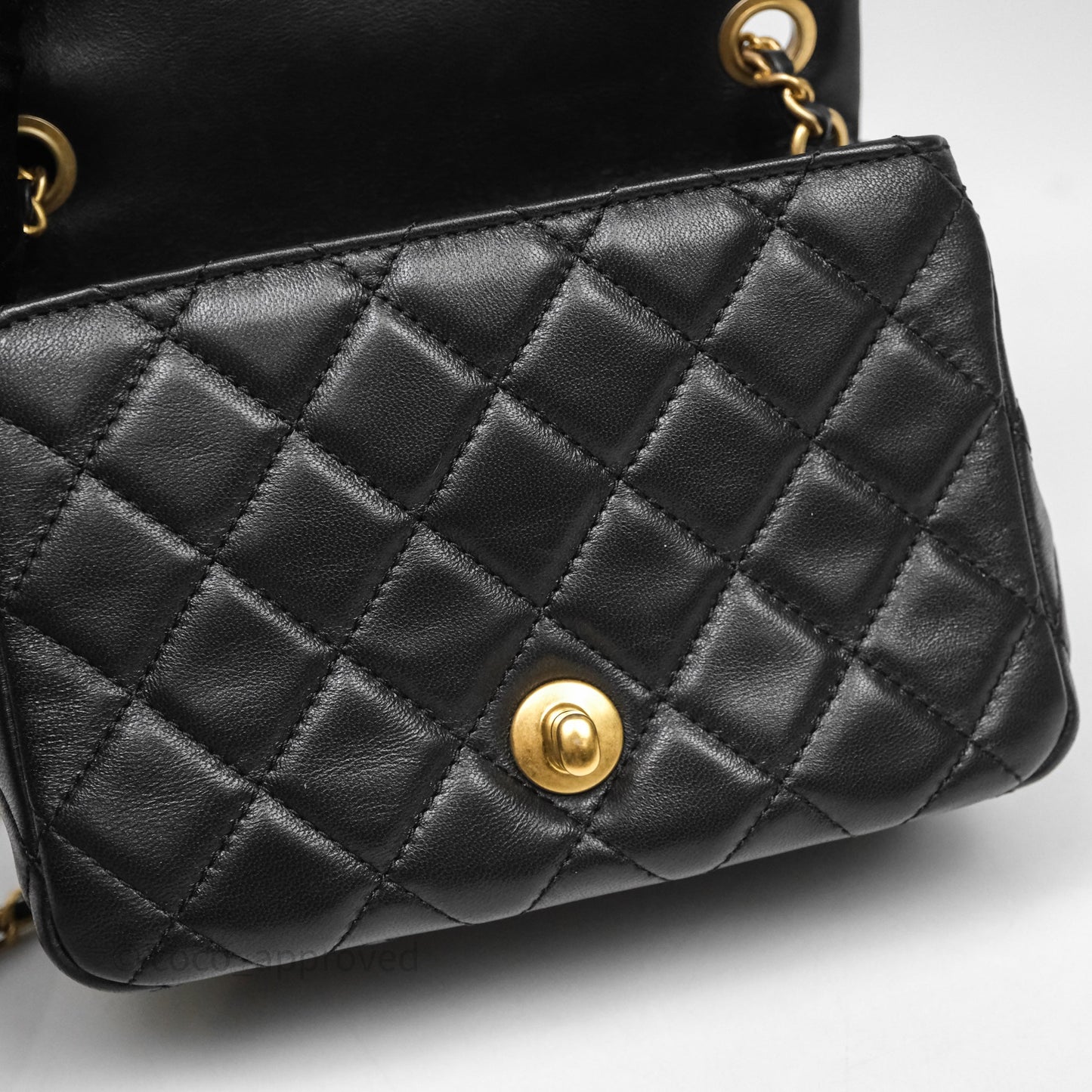 Chanel Pearl Crush Mini Square Quilted Black Lambskin Aged Gold Hardware