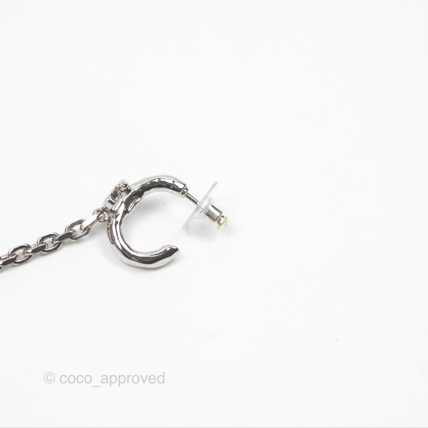 Chanel Crystal CC Chain Earrings Ear Cuff Silver Tone 22A