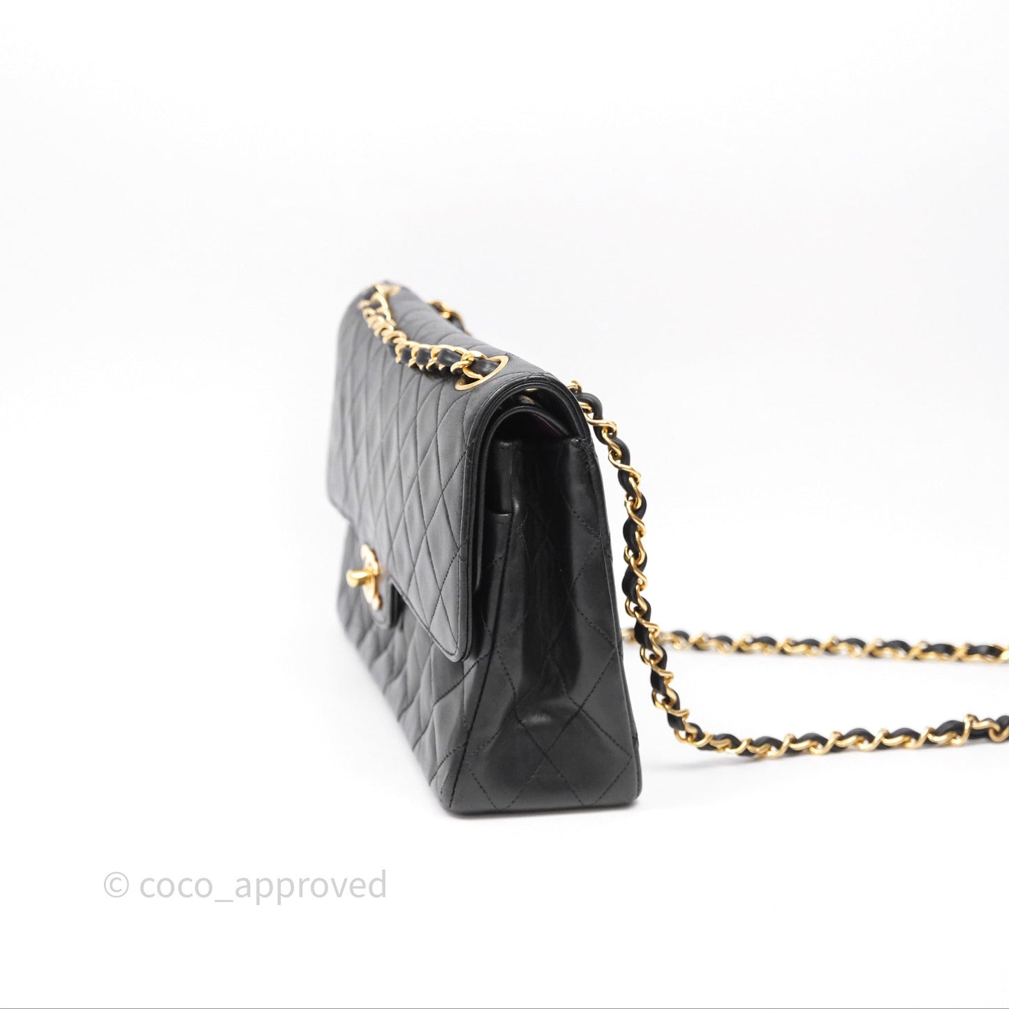 Chanel Classic Vintage Double Flap M/L Black Lambskin Gold Hardware