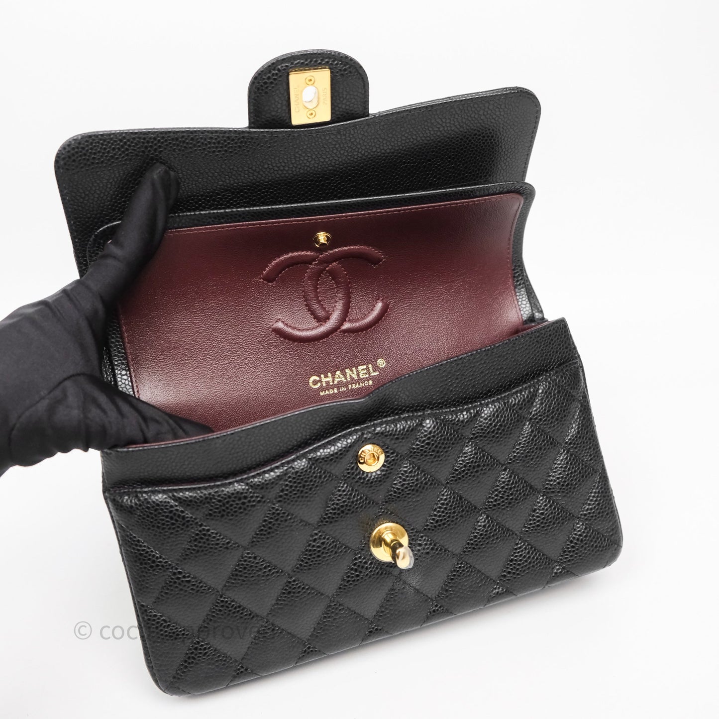 Chanel Small Classic Flap Quilted Black Caviar Gold Hardware