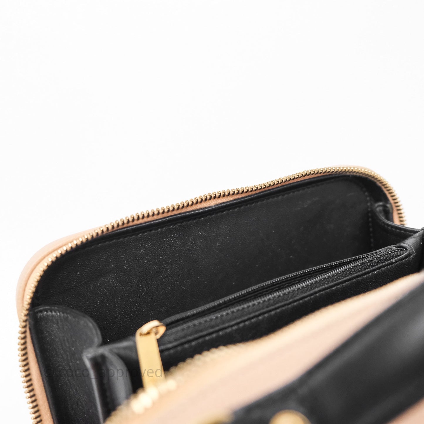 Chanel Quilted Medium CC Filigree Vanity Case Beige Black Caviar Aged Gold Hardware