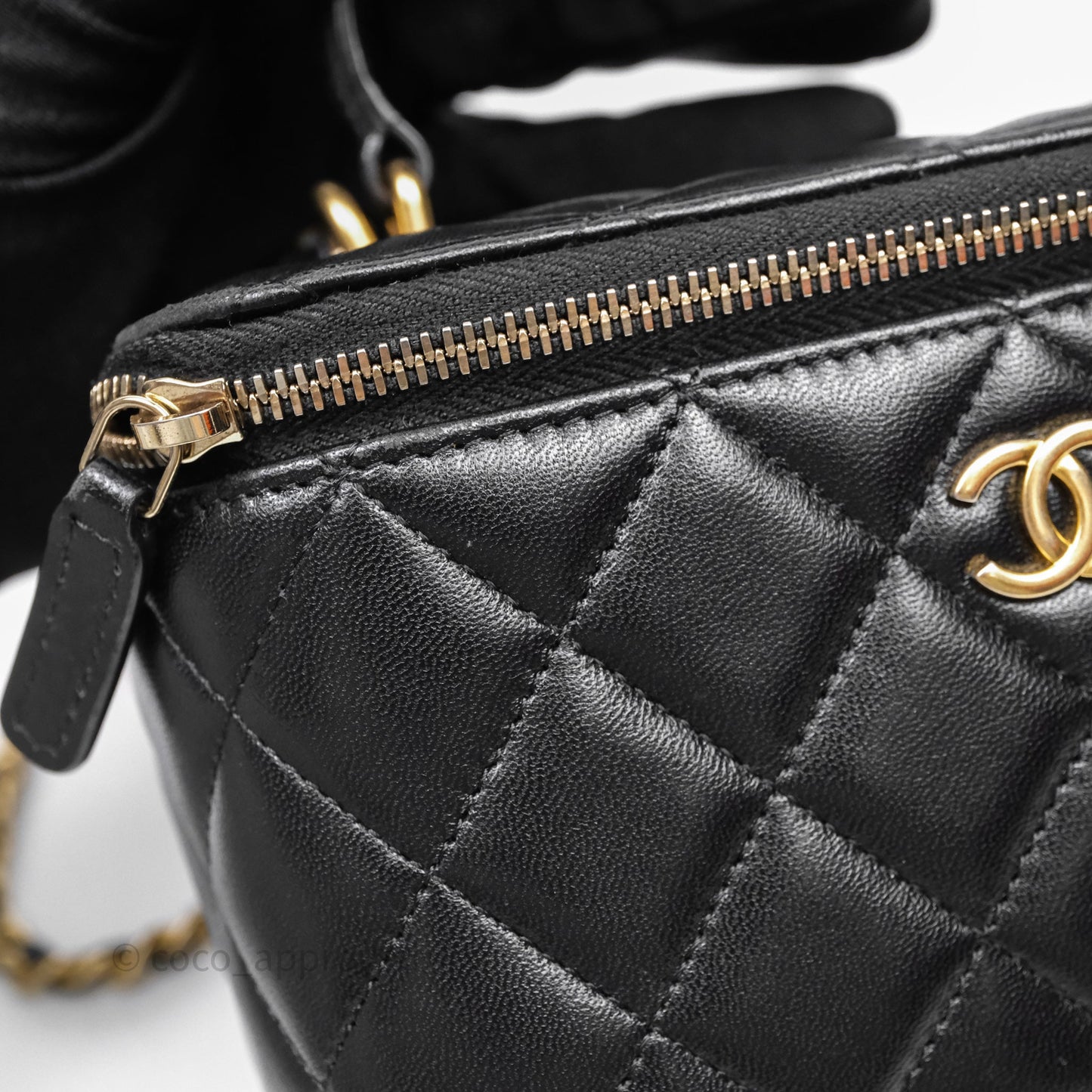 Chanel Vanity Rectangular Top Handle Black Lambskin Gold Hardware