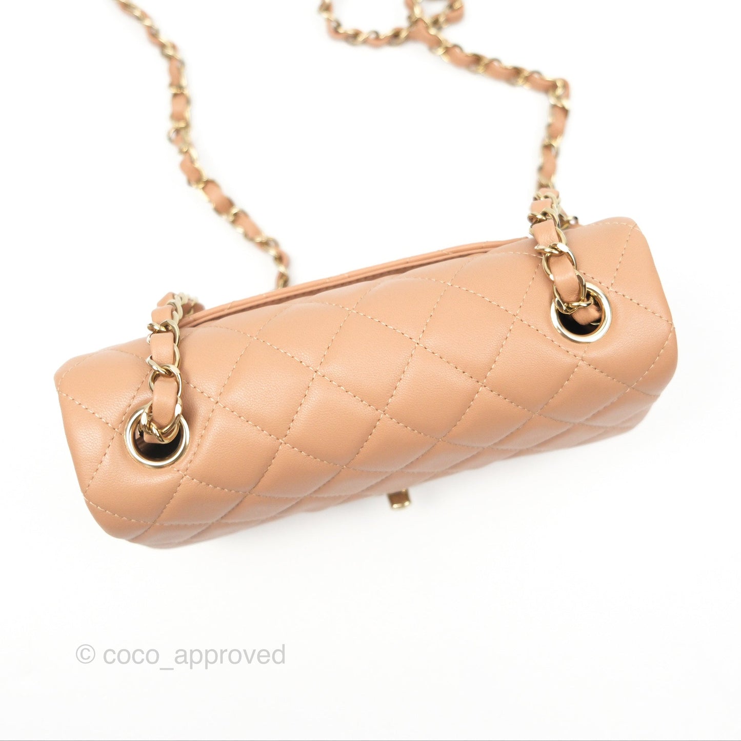 Chanel Quilted Mini Rectangular Dark Beige Lambskin Gold Hardware