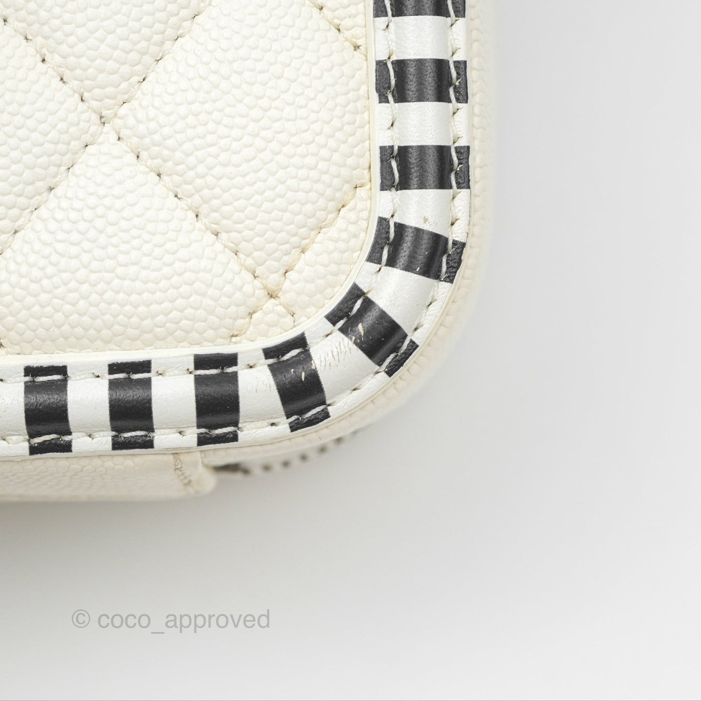 Chanel Quilted Medium CC Filigree Vanity Case White Black Stripe Caviar Silver Hardware