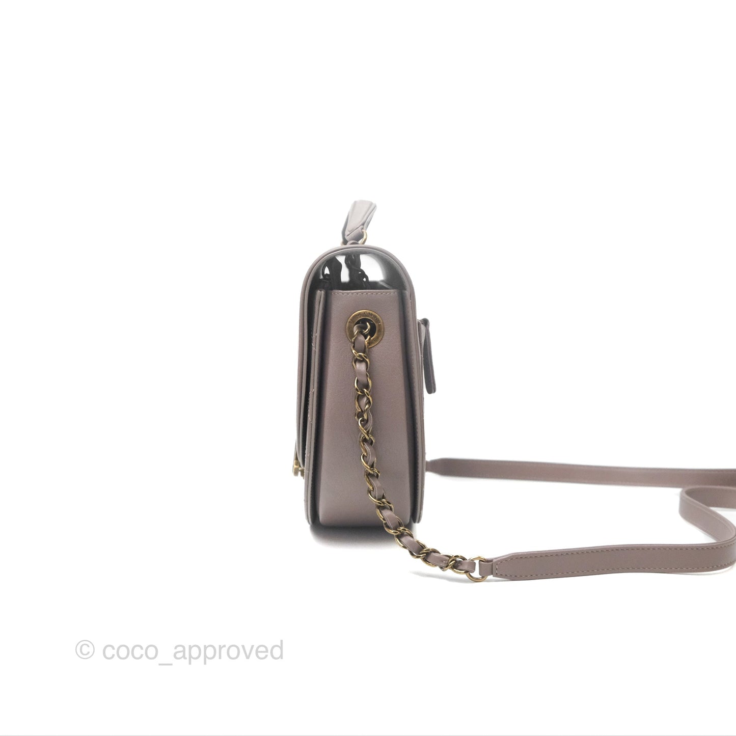 Chanel Coco Curve Flap Burnished Lilac Grey Calfskin Goatskin Antique Gold Hardware
