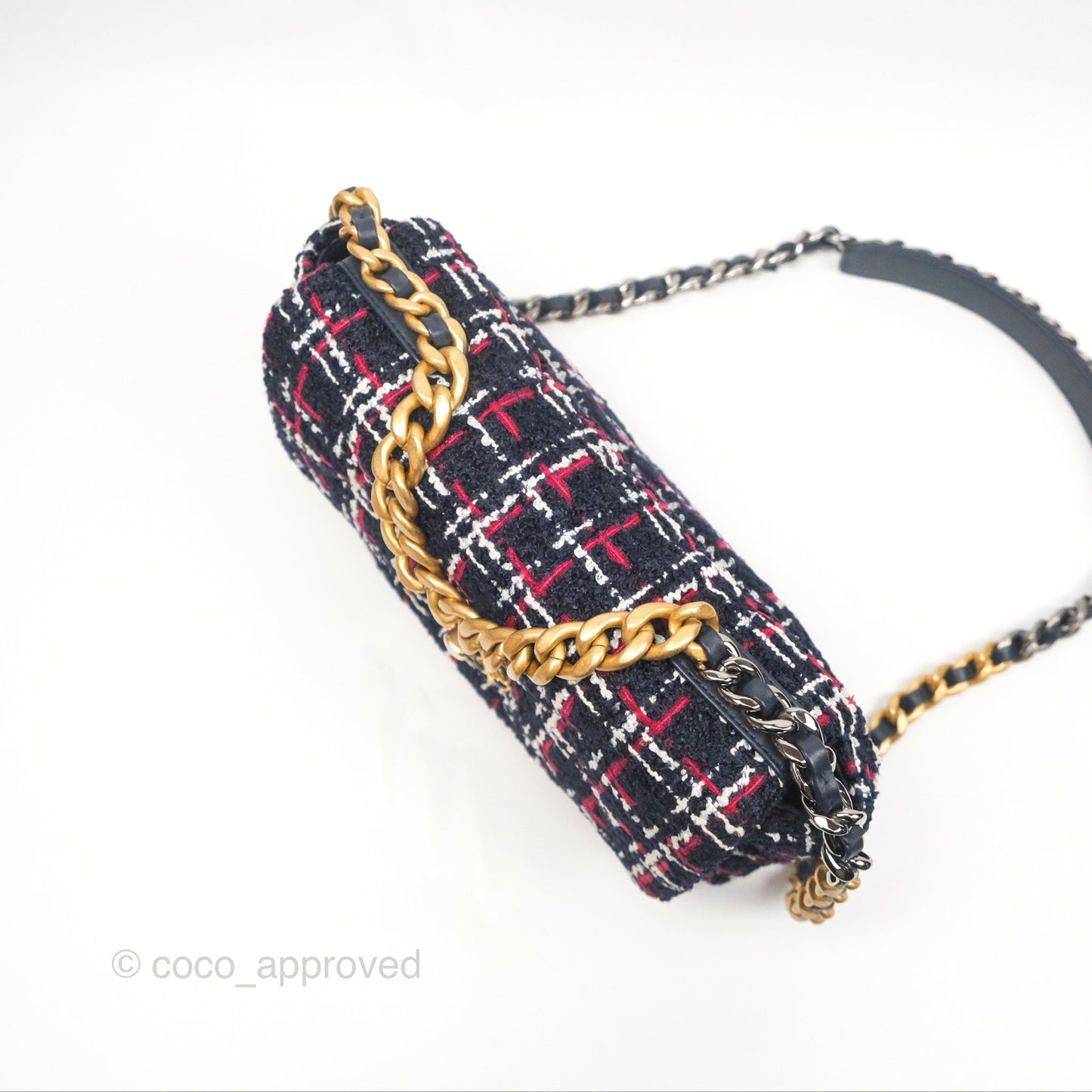 Chanel 19 Small Navy Grid Tweed Mixed Hardware