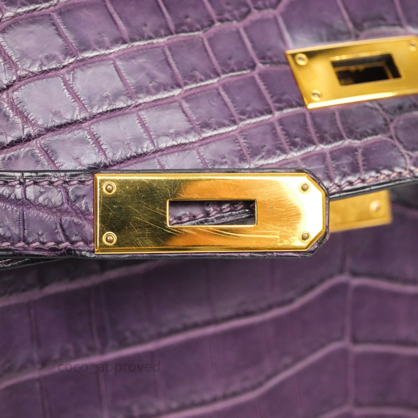 Hermès Kelly 28 Purple Crocodile Gold Hardware