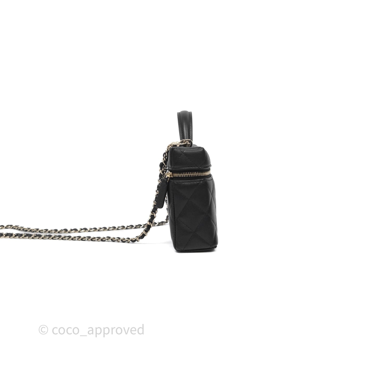 Chanel Top Handle Long Vanity with Chain Black Lambskin Gold Hardware