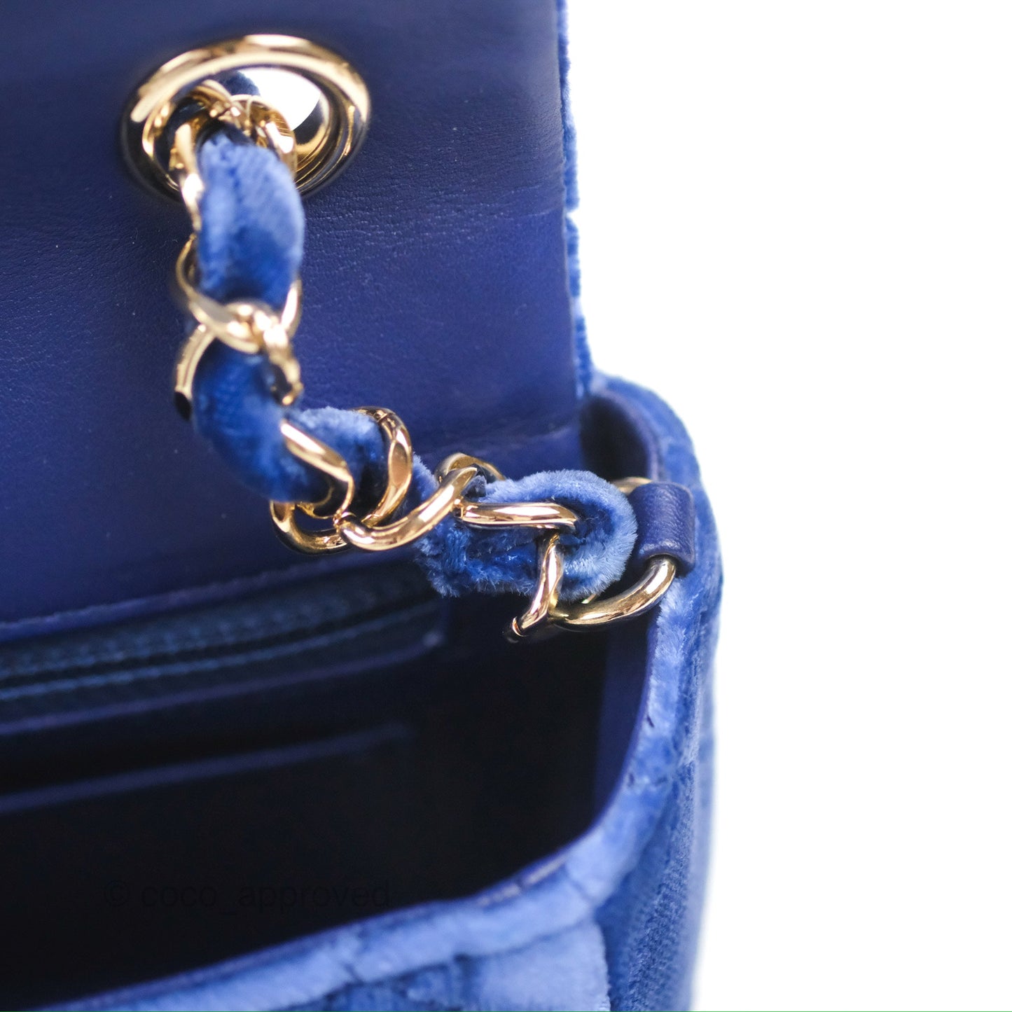 Chanel Quilted Mini Rectangular Flap Blue Velvet Gold Hardware