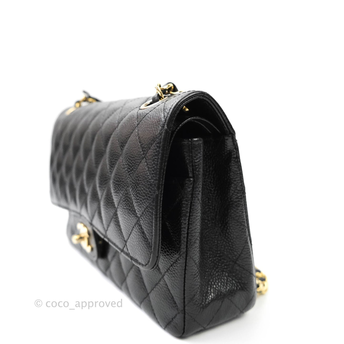 Chanel Quilted M/L Medium Double Flap Black Caviar Gold Hardware