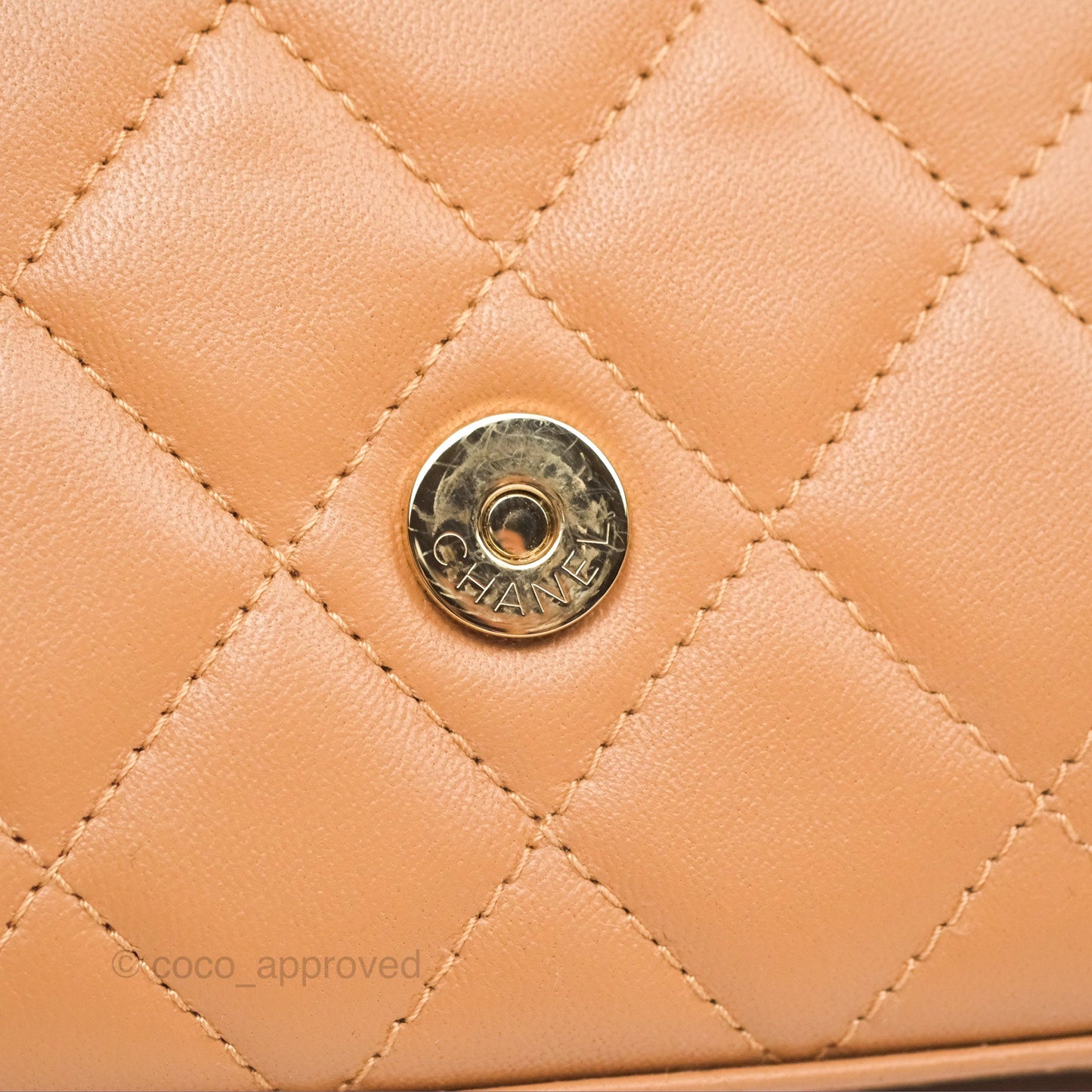 Chanel Mini Handle Clutch With Chain Caramel Lambskin Gold Hardware