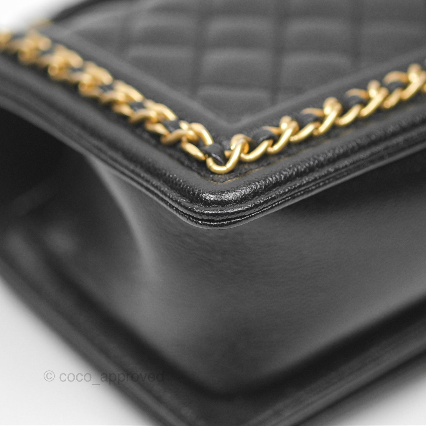 Chanel Small Chain Around Boy Quilted Black Caviar Aged Gold Hardware