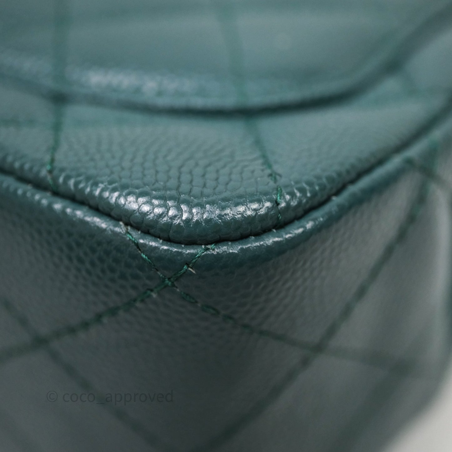 Chanel Quilted Mini Square Flap Dark Green Caviar Silver Hardware