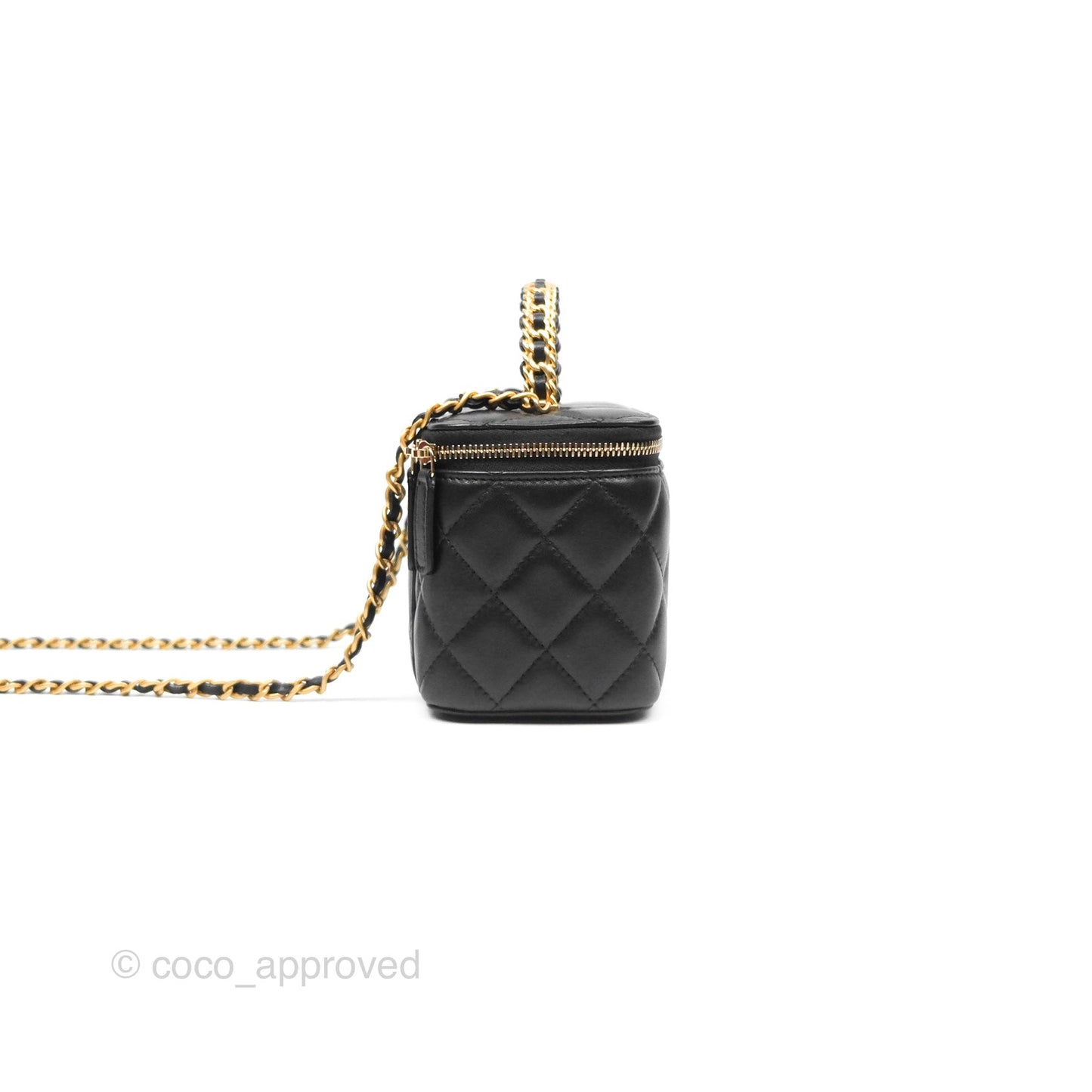 Chanel Vanity Rectangular Top Handle Black Lambskin Aged Gold Hardware