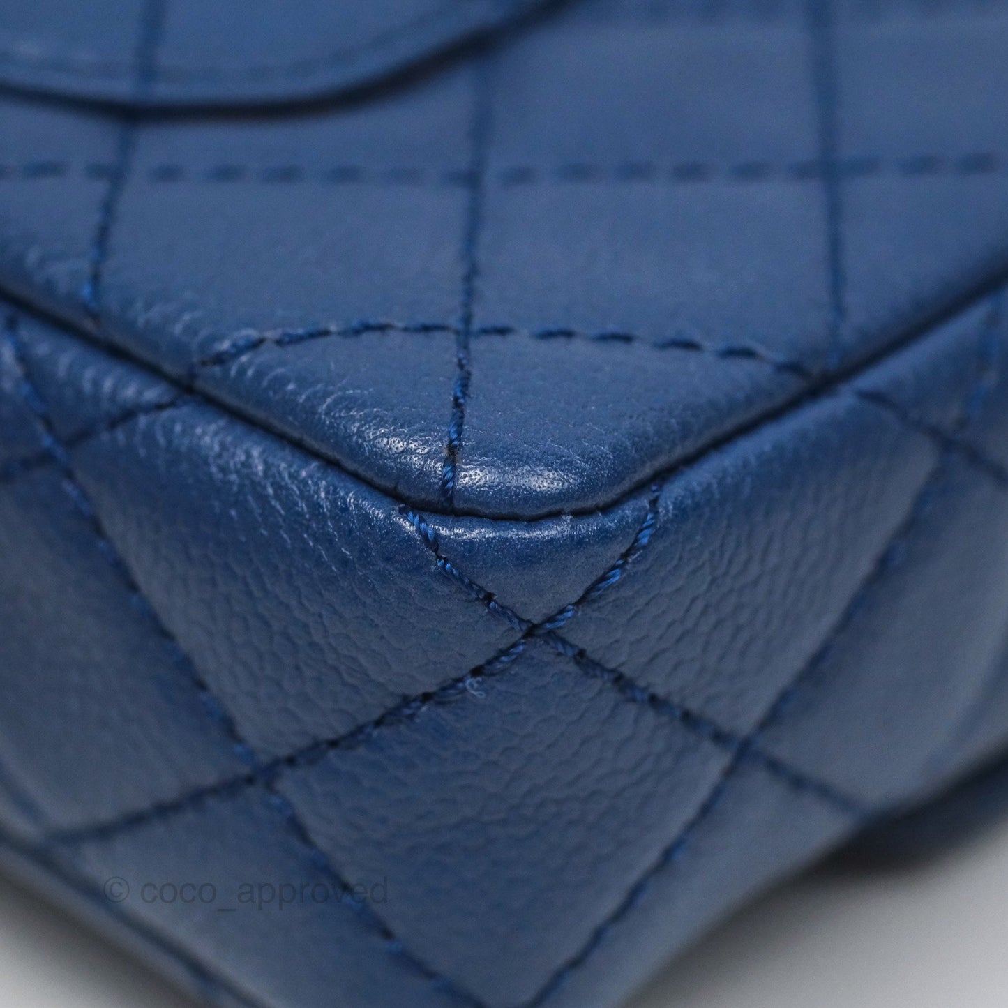 Chanel Quilted East West Flap Bag Blue Caviar Silver Hardware