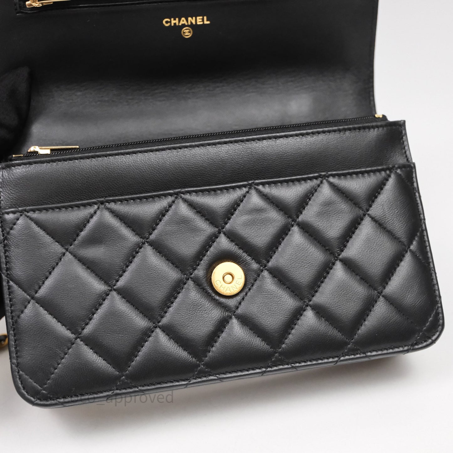 Chanel Top Handle Wallet On Chain WOC Black Lambskin Gold Hardware