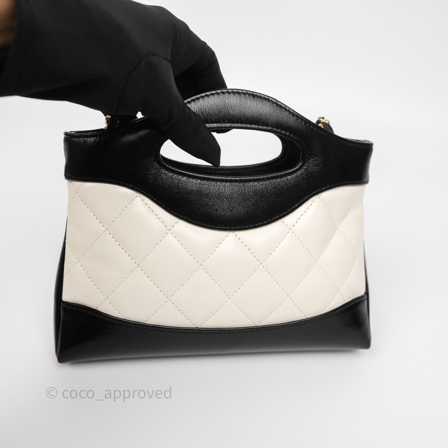 Chanel Nano 31 White/ Black Shiny Lambskin Gold Hardware