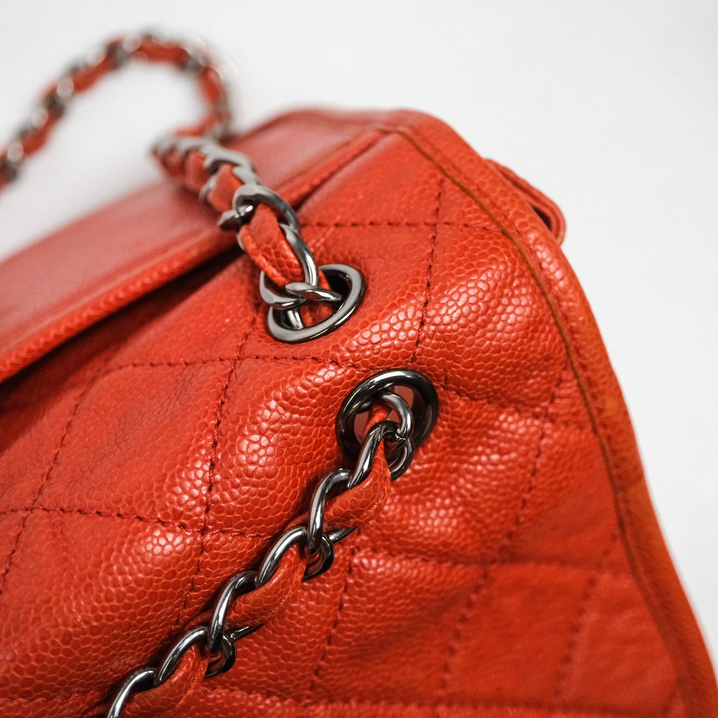 Chanel Flap Bag Caviar Orange Silver Hardware