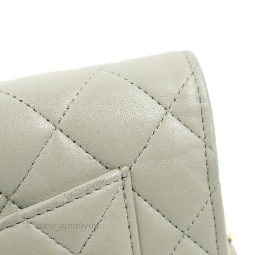 Chanel Quilted Classic Wallet on Chain WOC Light Grey Lambskin Gold Hardware