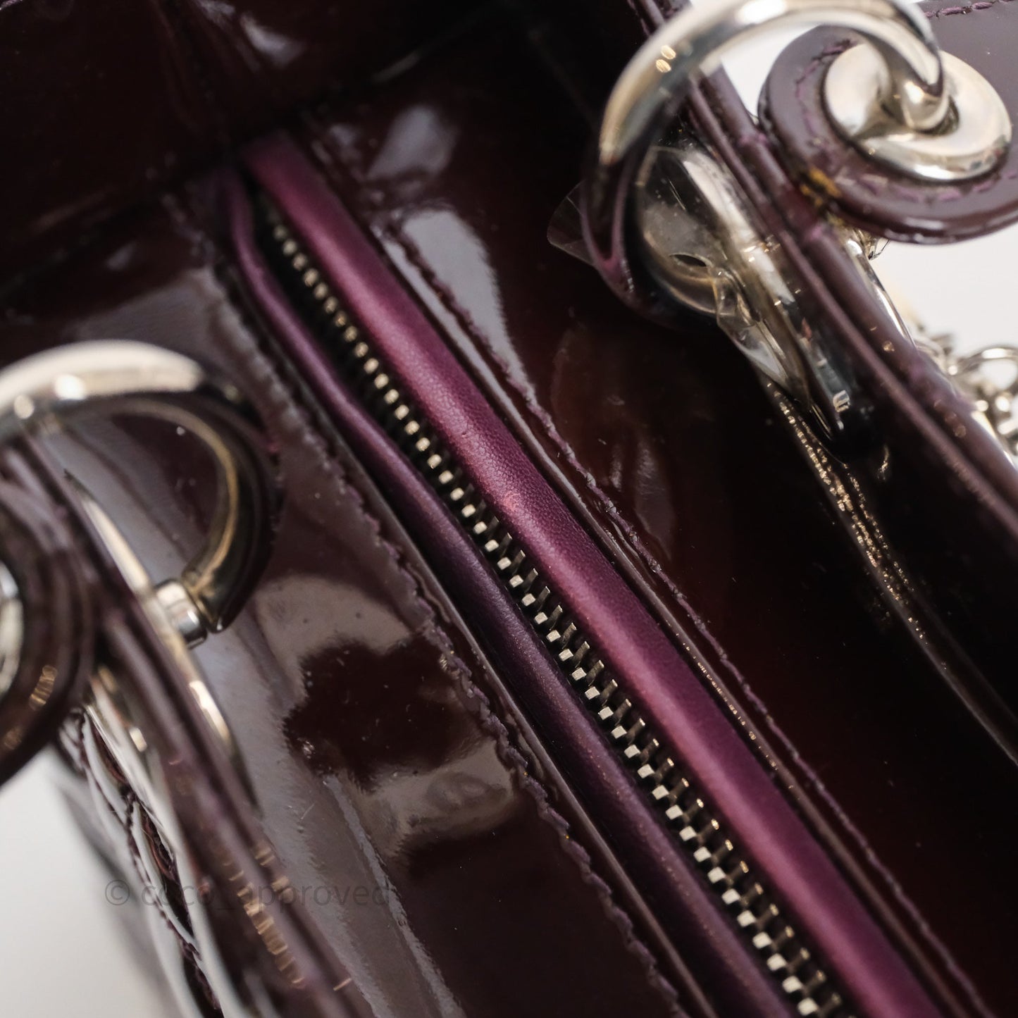 Christian Dior Medium Lady Dior Burgundy Patent Silver Hardware